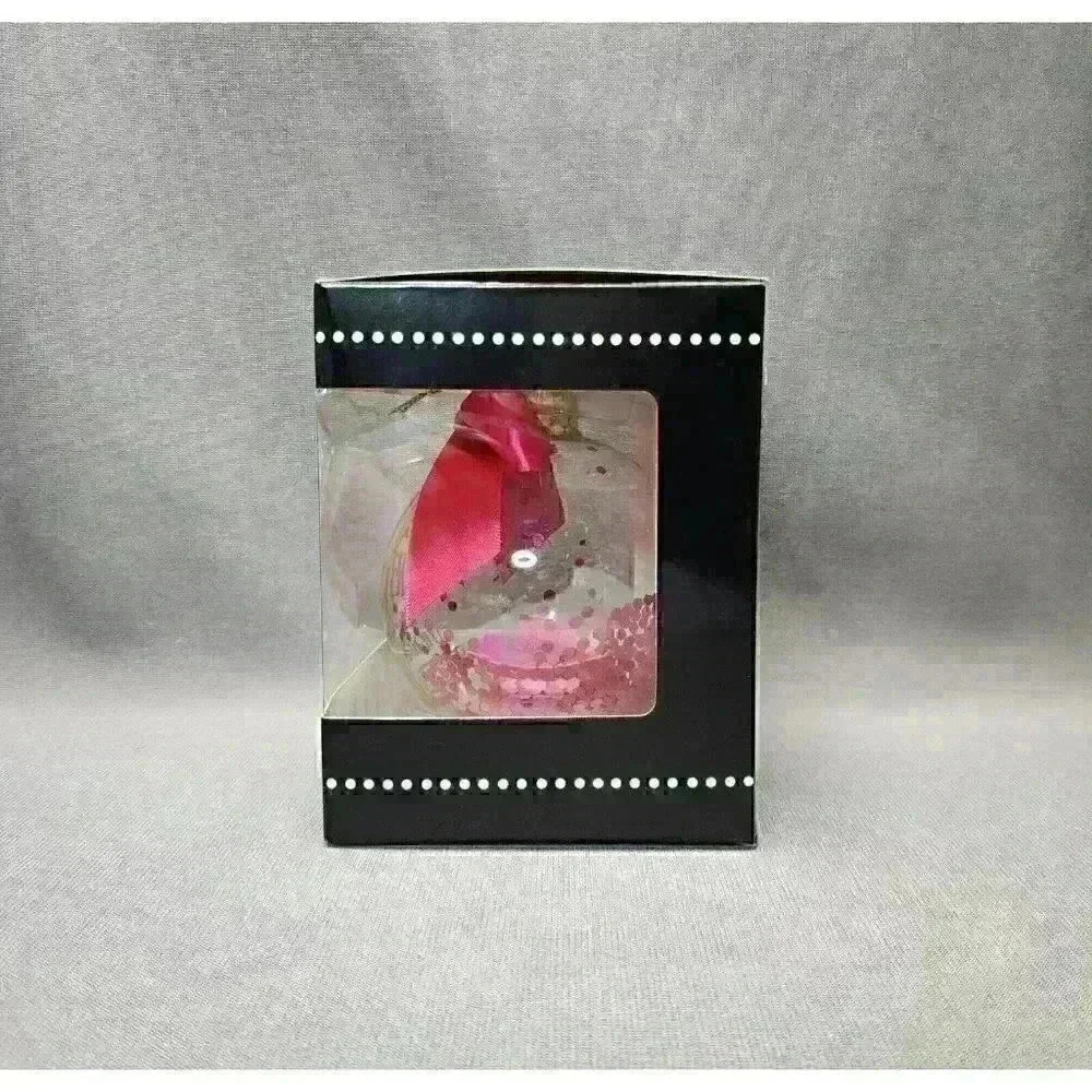 Christmas Ornament 3.5" Glass Ball - Charming Charlie White Christmas / Red Wine - Picture 4 of 6
